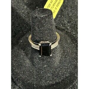 STS Sterling Silver .925 Ring Black Princess Cut Stone Size 6 1/2 J-290